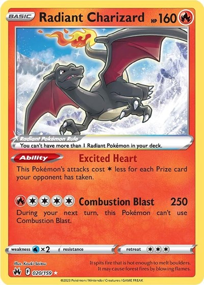 Radiant Charizard Pokemon • Radiant Rare • 020/159 Crown Zenith